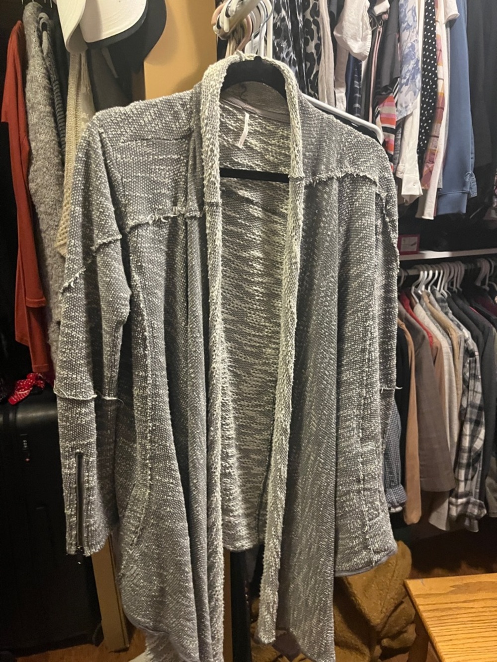 Free People Gray Open-Front Draped Knit Cardigan